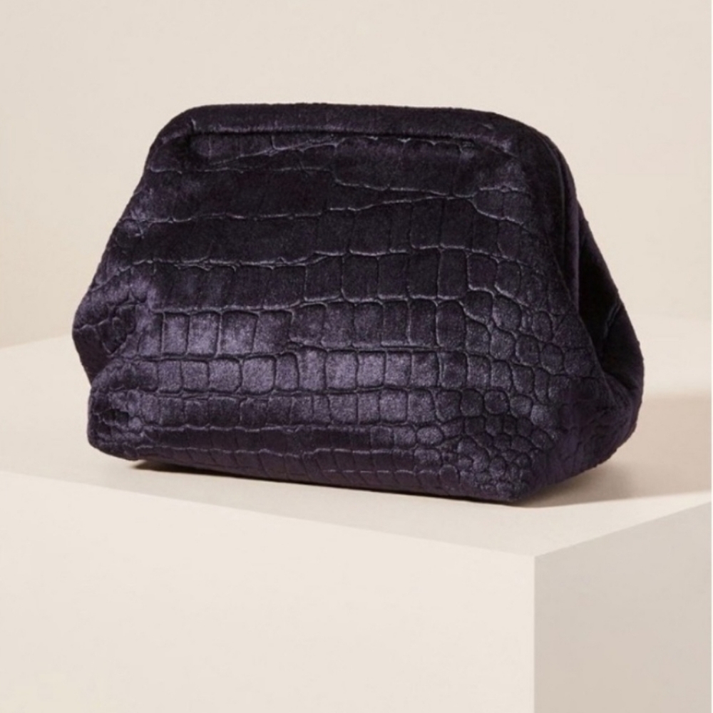 Anthropologie Mollie Midnight Navy Velvet Clutch